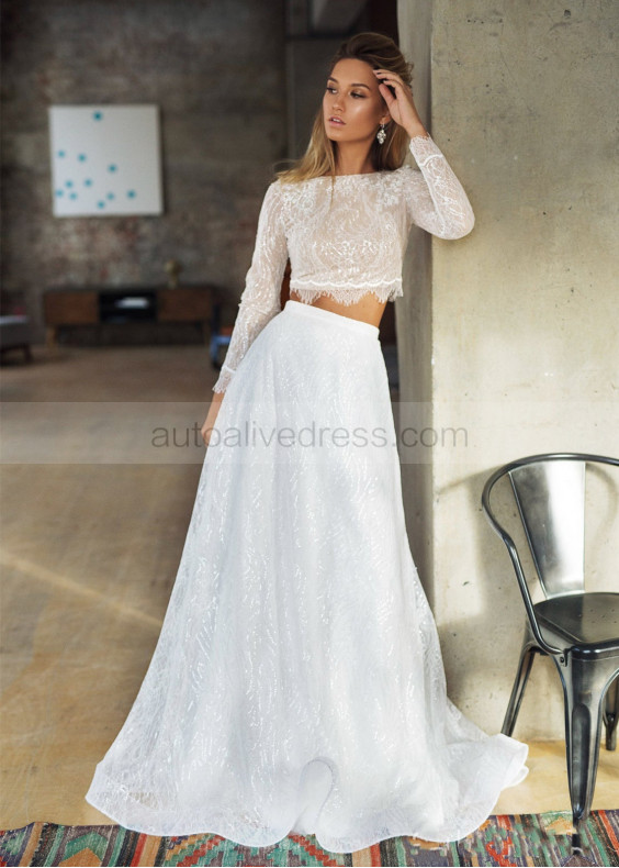 Two Piece Sequined Lace Beaded Wedding Dress